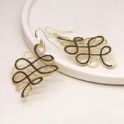 Golden and Black Bead Curved Calligraphy Style Earrings image