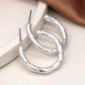 Silver Plated Worn Textured C-Hoop Stud Earrings image