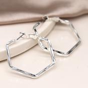 Silver Plated Hexagon Hoop Earrings image