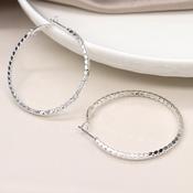Silver Plated Large Faceted Rope Twist Hoops image