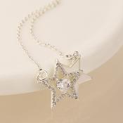 Silver Plated Double Star and Crystal Heart Necklace image