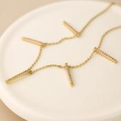 Golden Fine Chain and Crystal Bars Drop Necklace image