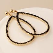 Golden and Black Crystal Large Teardrop Earrings image