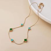 Faux Gold Green Mix Flowers Dainty Station Necklace image
