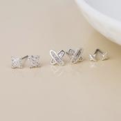 Silver Plated Crystal Flower StudsTriple Pair Pack