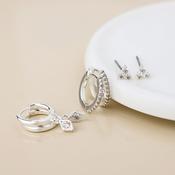 Silver Plated Tiny Crystal Stud and Hoop 3 Pair Pack image