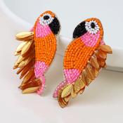 Orange Parrot Embellished Stud Drop Earrings image