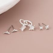 Shelby Silver Plated Twist Hoop and Crystal Triple Earring Set