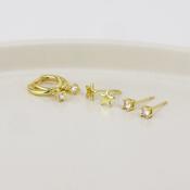 Nat Golden Star, Hoop and Crystal Triple Earrings Set