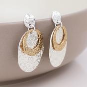 Eclipse Silver Plated Oval Foil Finish Earrings with Golden Circles image