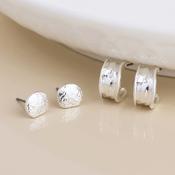Solstice Silver Plated Worn Textured Pebble Stud and Hoop Duo