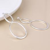 Aura Worn Silver Plated Double Oval Drop Earrings