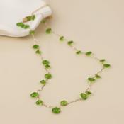 Lyra Golden Station Necklace with Green Crystal Drops and Pearls