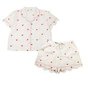 Off White/Red Hearts Cotton Print PJ Set Shirt and Shorts Size Small UK 8/10 image