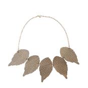 5 Leather Leaf Necklace - Gold image