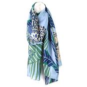Blue Mix Palm Leaf/Animal Print Recycled Poly Silk Feel Scarf image