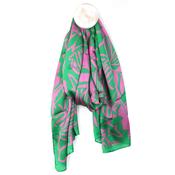 Bold Green/Pink Leaf Print Recycled Poly Silk Feel Scarf image