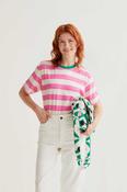 CF Big Pink Stripe T-Shirt with Green Neckline - L image