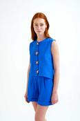 Navy Blue Cotton Top with Star Buttons - M image