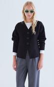 Black V-Neck Cardigan with Big Buttons - S