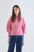 Pink Puffed Sleeves Knit Jumper - S