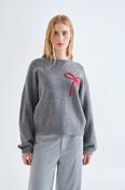 Grey Knit Jumper with Red Bow Detail - L