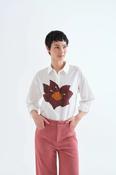 White Cotton Shirt with Flor Rivera Print - L