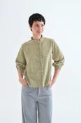 Light Green Striped Shirt with Ruffle Detail - M