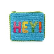Turquoise 'Hey' Beaded Small Holiday Purse