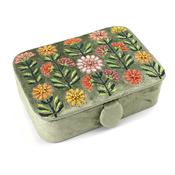 Green Velvet Dahlias Embroidered Rectangle Jewellery Box