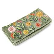 Green Velvet Dahlias Embroidered Jewellery Roll