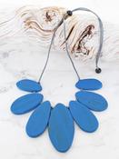 Wooden Oval Fan Necklace Blue image