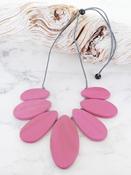 Wooden Oval Fan Necklace Pink image