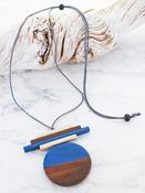 Wooden Two-Tone Pendant Necklace Blue image