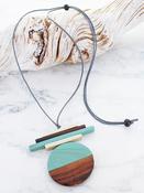Wooden Two-Tone Pendant Necklace Mint image