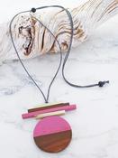 Wooden Two-Tone Pendant Necklace Pink image