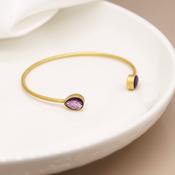 14K Gold Plated Amethyst Teardrop Bangle image