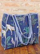 Quilted Cotton Jungle Print Tote Bag - Navy image