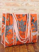 Quilted Cotton Jungle Print Tote Bag - Orange image