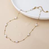 Gold Plated Stainless Steel Freshwater Pearl Station Chain Necklace image