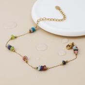 Gold Plated Stainless Steel Fine Chain Bracelet with Coloured Bead Stations image