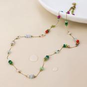 Gold Plated Stainless Steel Fine Chain Necklace with Coloured Bead Stations image