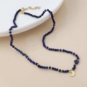 Gold Plated Stainless Steel Faceted Lapis Bead Moon Necklace image