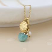 Gold Plated Stainless Steel Aqua and FWP Cluster Pendant Necklace image