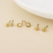 Icons Stainless Steel Gold Plated Star, Heart, Swirl Stud Earrings Set
