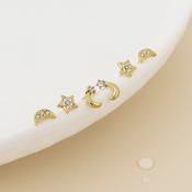 Luxi Stainless Steel Gold Plated Celestial Crystal Stud Earrings Set