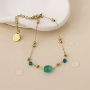 Ivy Stainless Steel Gold Plated Bead Station and Green Stone Bracelet