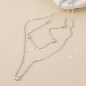 Zenith Stainless Steel Platinum Plated Layered Station and Crystal Necklace