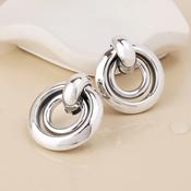 Venus Stainless Steel Platinum Plated Linked Double Ring Earrings