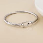 Derby Stainless Steel Platinum Plated Cable Twist Buckle Clasp Bangle